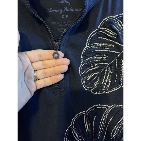 Tommy Bahama Navy Blue Zip Jacket Embroidered Leaf Women Sz S Tropical Vacation - Picture 2 of 6